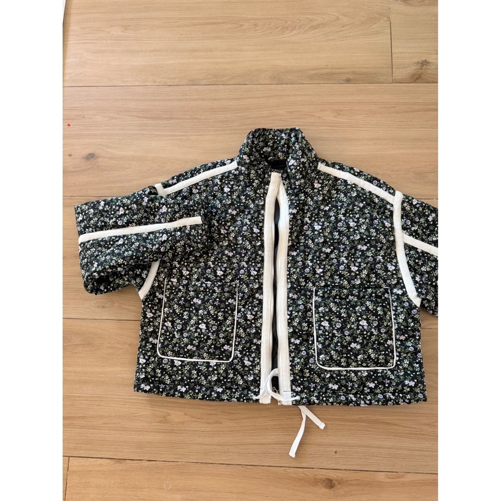 Blank NYC Floral Quilted Bomber Jacket Black Purple White Zip Crop Medium
